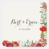 Autocollant carré de mariage botanique personnalis (Devant)