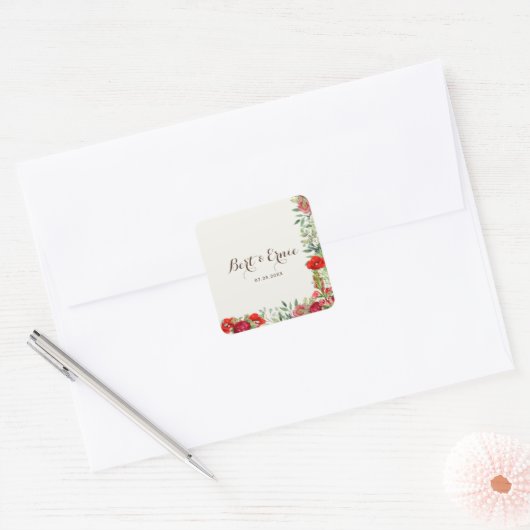Autocollant carré de mariage botanique personnalis (Enveloppe)