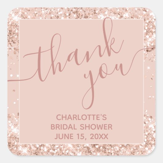 Autocollant Carré de Merci de Parties scintillant  (Devant)