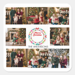 Autocollant carré de Noël multi-photo pour famille