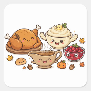 Autocollant carré de plaisir de dîner de Thanksgiv