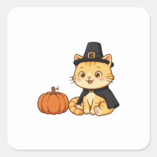 Autocollant carré de Thanksgiving citrouille chat