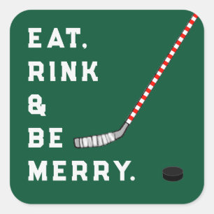 Autocollant carré de vacances de Noël de hockey su