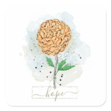 Autocollant carré Fleur Aquarelle Orange Espoir