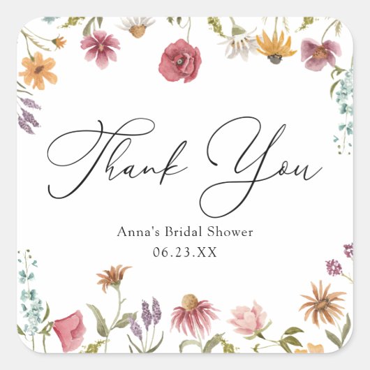 Autocollant carré Fleurs sauvages mariage (Devant)