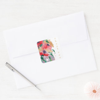 Autocollant Carré Floral Élégant Merci