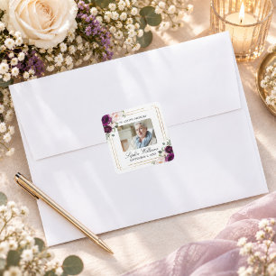 Autocollant carré funéraire mémorial rose et viole