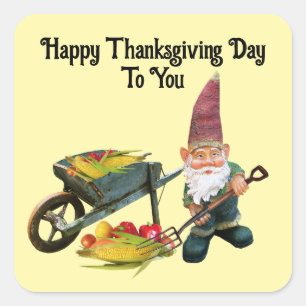 Autocollant carré Gnome de Thanksgiving