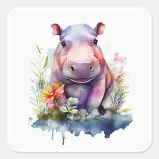 Autocollant Carré Hippo bébé