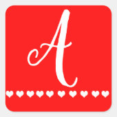 Autocollant Carré initial de Monogramme rouge et b (Devant)