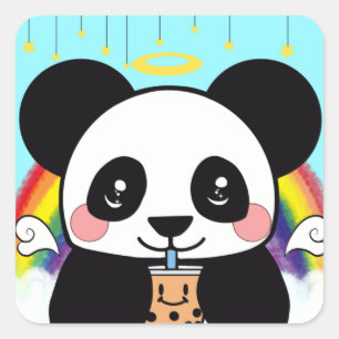 Autocollant Carré Kawaii Boba Panda