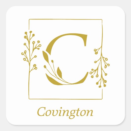 Autocollant carré lettre C botanique or moderne (Devant)