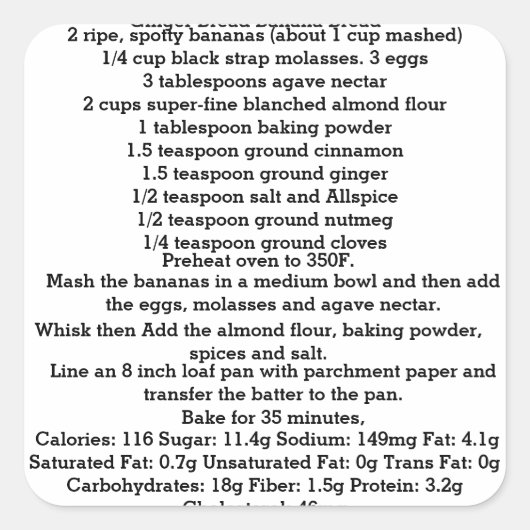 Autocollant Carré libre Gluten Pain de Banane Ging (Devant)