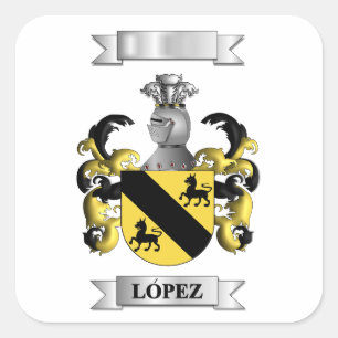 Autocollant carré Lopez Nom de famille et blason