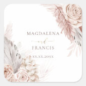 Autocollant carré mariage de fleurs boho (Devant)