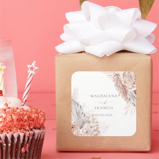 Autocollant carré mariage de fleurs boho (Fête)