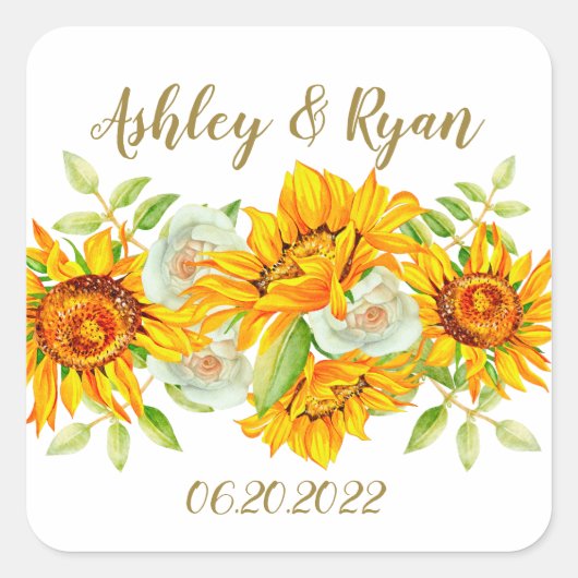 Autocollant Carré Mariage de tournesol jaune (Devant)