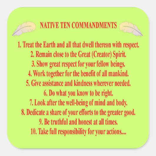 Autocollant Carré natif 10 commandements (Devant)
