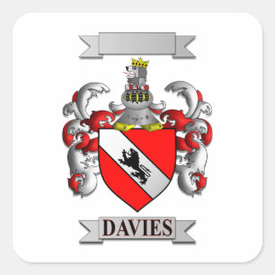 Autocollant carré Nom de famille Davies et blason