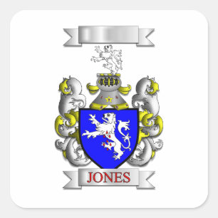 Autocollant carré Nom de famille Jones et blason