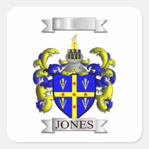 Autocollant carré Nom de famille Jones et blason