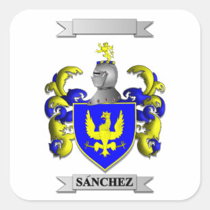 Autocollant carré Nom de famille Sanchez et blason