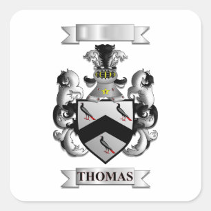 Autocollant carré Nom de famille Thomas et blason