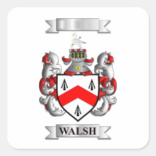 Autocollant carré nom de famille Walsh et blason