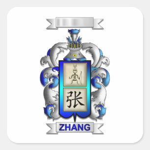 Autocollant carré nom de famille Zhang et bouclier