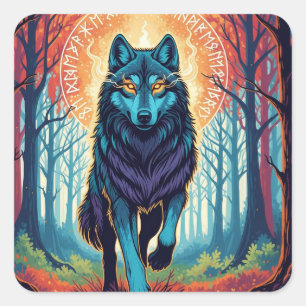 Autocollant carré Nordic Spirit Wolf