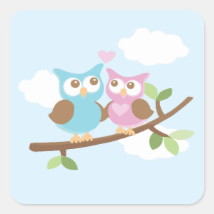 Autocollant Carré Owl Love