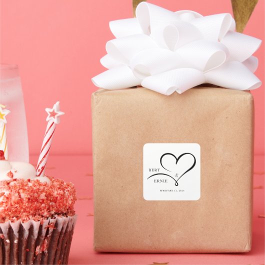 Autocollant carré personnalisé Création de mariage (Fête)