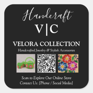 Autocollant carré photo QR avec monogramme ou logo