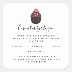 Autocollant carré pour entreprise de cupcakes au c