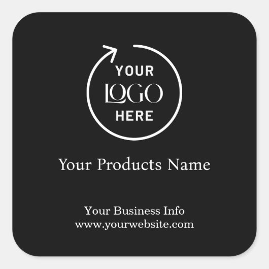 Autocollant carré pour entreprise noire moderne (Devant)