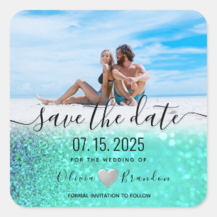 Autocollant carré pour le mariage avec photo de pl