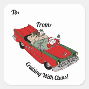 Autocollant Carré Red / Green Père Noël in Car