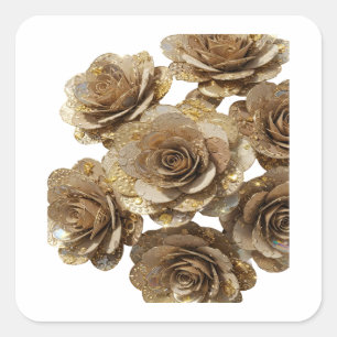 Autocollant carré ROSES D'OR or attirant