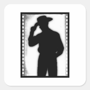 Autocollant carré silhouette de cowboy de l'Ouest