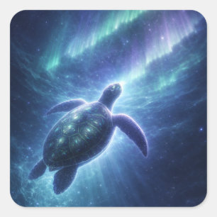 Autocollant carré Tortue de mer céleste