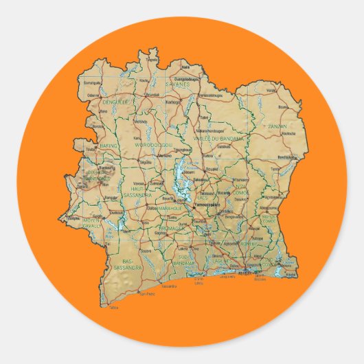 Autocollant carte de Côte d'Ivoire (Devant)
