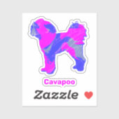 Autocollant Cavapoo Dog Crazy Hot Pink & Blue Cut (Feuille)