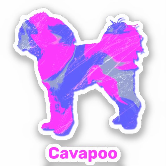 Autocollant Cavapoo Dog Crazy Hot Pink & Blue Cut (Recto)
