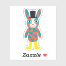 Autocollant Chapeau Haut de Forme Lapin Sarcelle