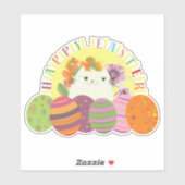 Autocollant Chat de Pâques Joyeuses Œufs Mignons F (Feuille)