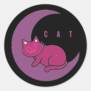 Autocollant Chat Douce Rêve sur Croissant de Lune