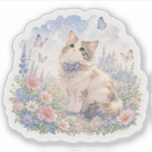 Autocollant Chat Floral et Papillons