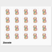 Autocollant Chat Mignon Casque Rose Mangeant Macar (Feuille)