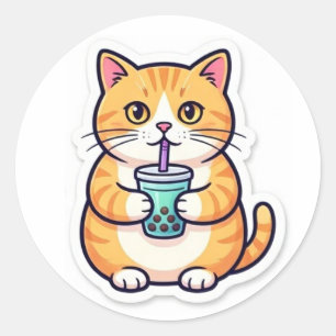 Autocollant Chat Orange Buvant du Jus Drôle Chat M
