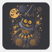 Autocollant Chat Sorcière Doré | Étiquette Hallowe (Devant)